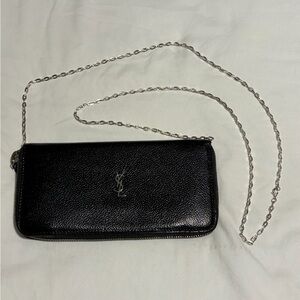 Yves Saint Laurent Black Pebbled Leather Chain Clutch